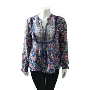 Vintage America Women's Floral Crochet Peasant Sheer Summer Bohemian Top Size‎ L